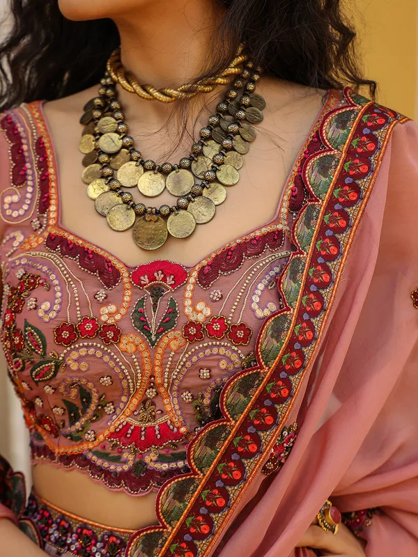 Beautiful silk wine lehenga choli with print
