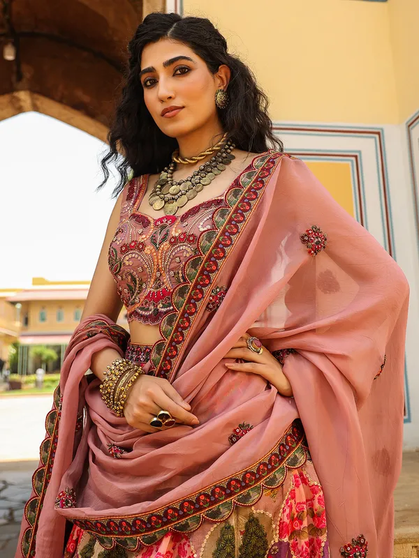 Beautiful silk wine lehenga choli with print
