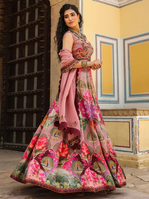 Beautiful silk wine lehenga choli with print