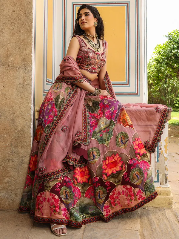 Beautiful silk wine lehenga choli with print