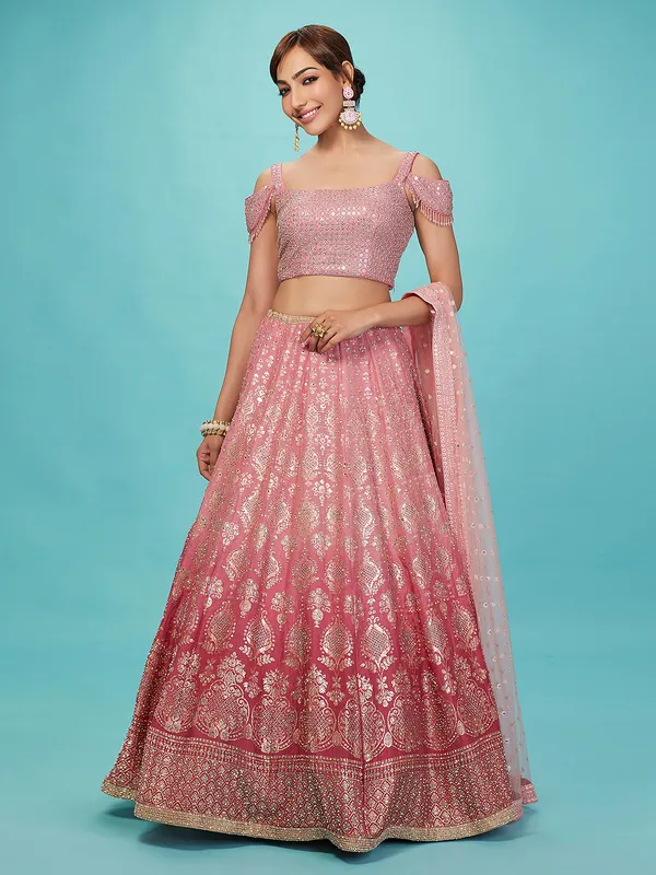 Beautiful silk light pink lehenga choli for wedding