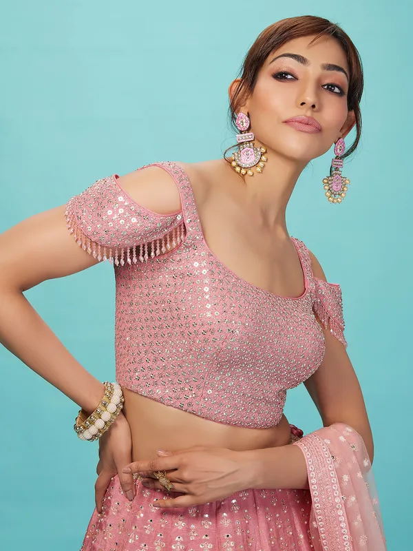 Beautiful silk light pink lehenga choli for wedding