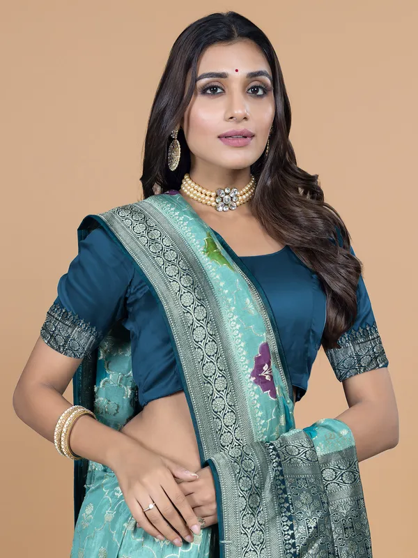 Beautiful dola silk mint green saree