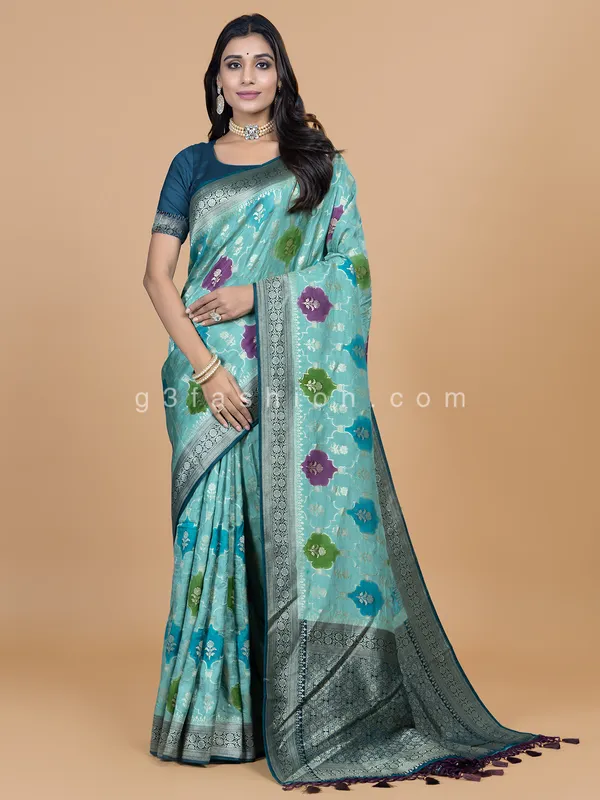 Beautiful dola silk mint green saree