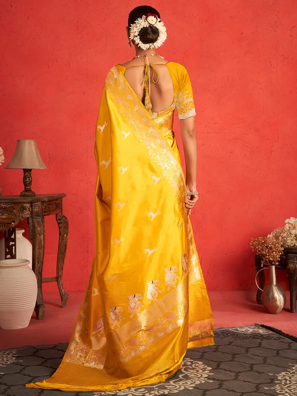 Beautiful yellow saree with zari work