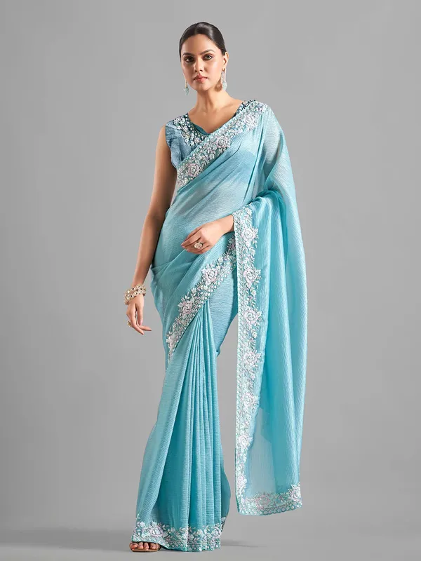 Beautiful sky blue chiffon saree