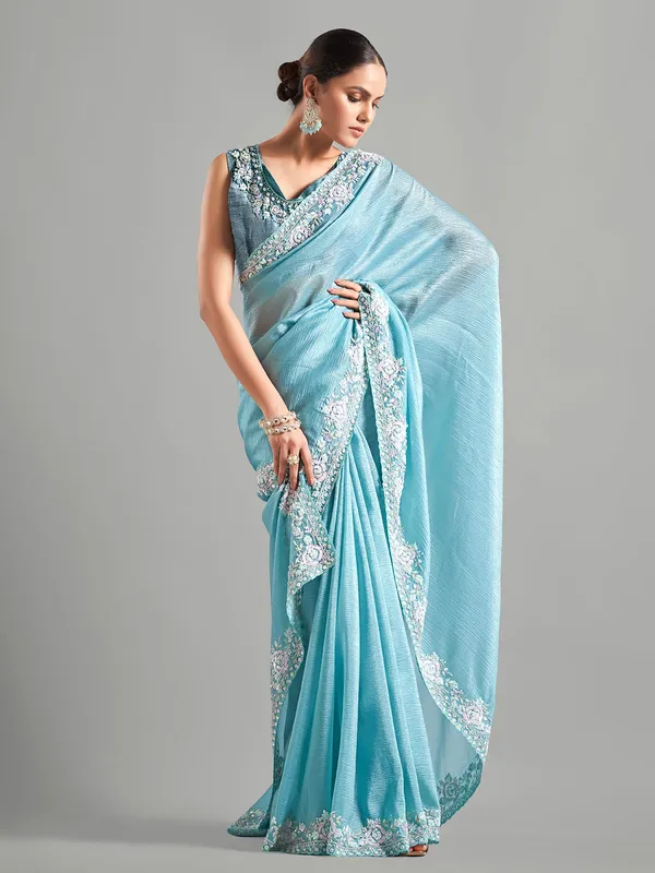 Beautiful sky blue chiffon saree