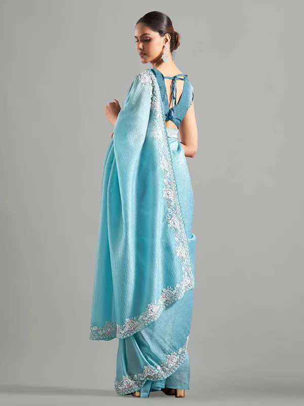 Beautiful sky blue chiffon saree