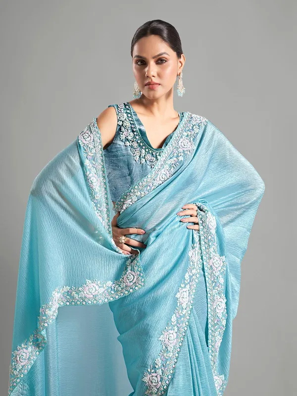 Beautiful sky blue chiffon saree