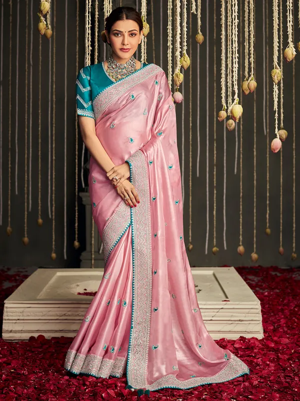 Beautiful soft silk pink wedding wear saree