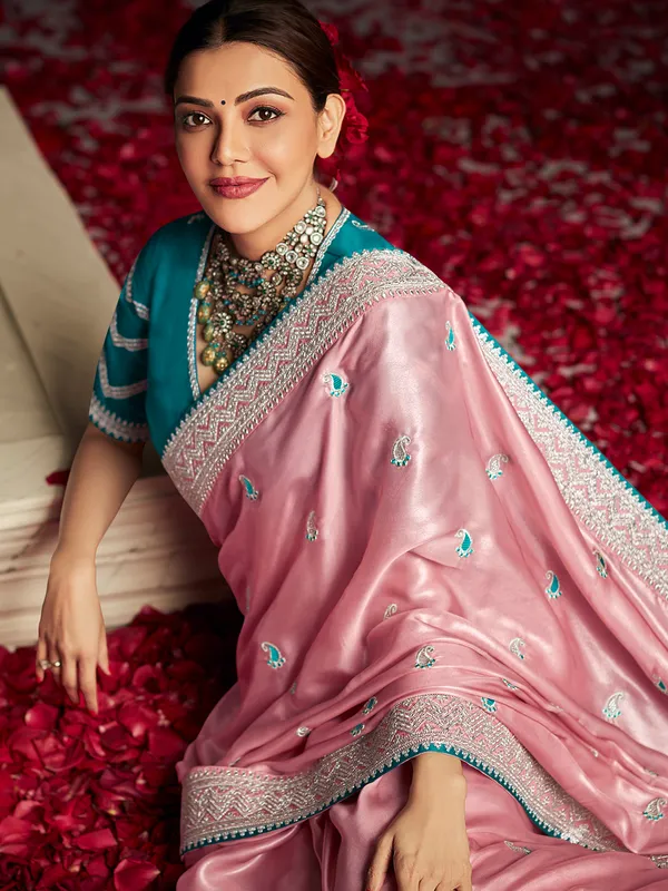 Beautiful soft silk pink wedding wear saree