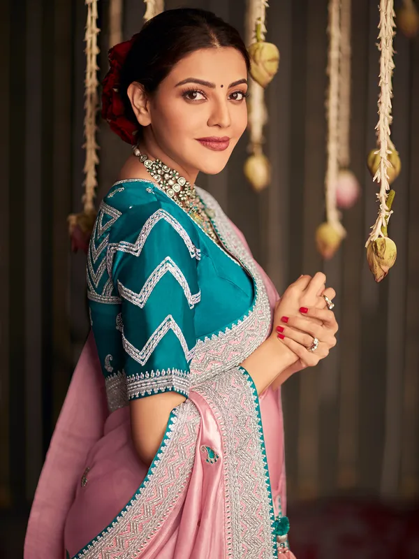 Beautiful soft silk pink wedding wear saree
