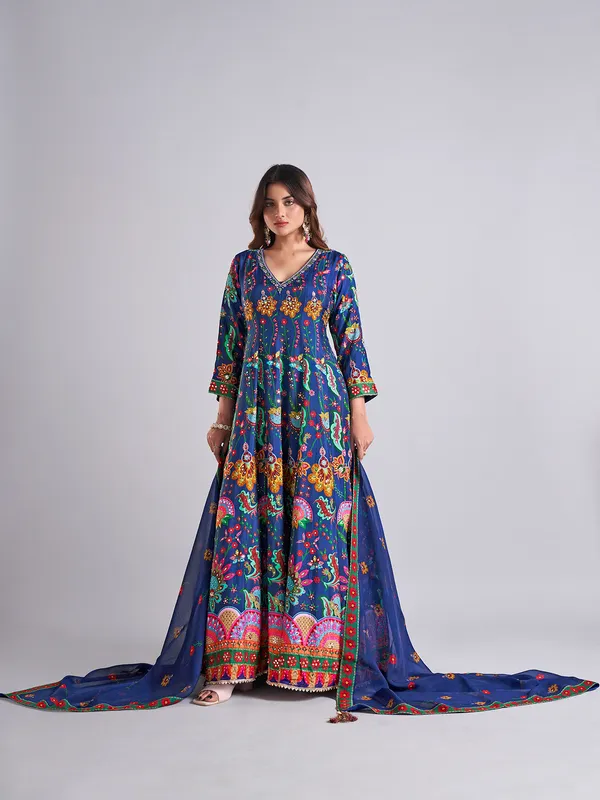 Beautiful teal blue cotton silk anarkali salwar suit