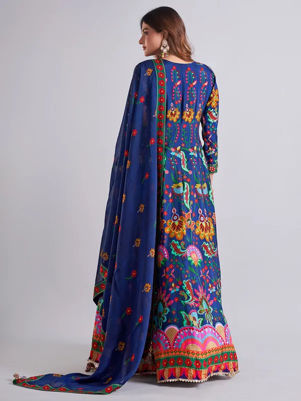 Beautiful teal blue cotton silk anarkali salwar suit