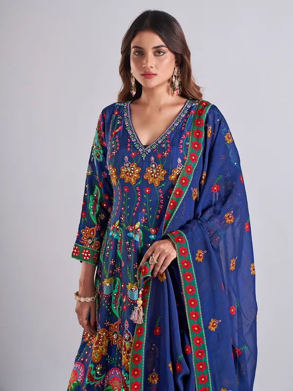 Beautiful teal blue cotton silk anarkali salwar suit