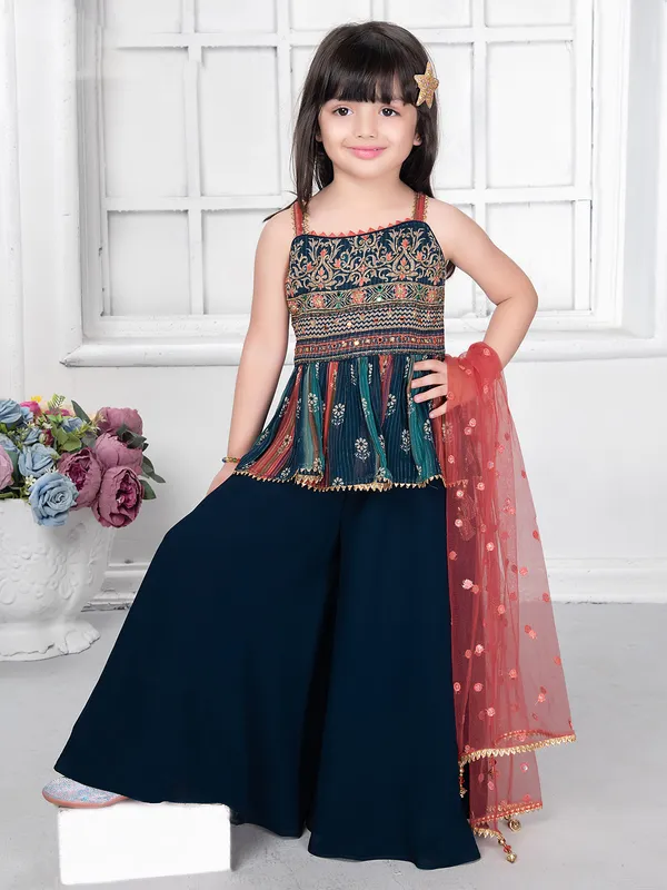 Beautiful teal blue georgette palazzo suit