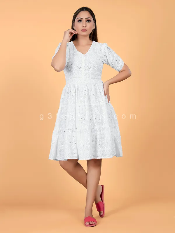 Beautiful white chikan fabric kurti for casual