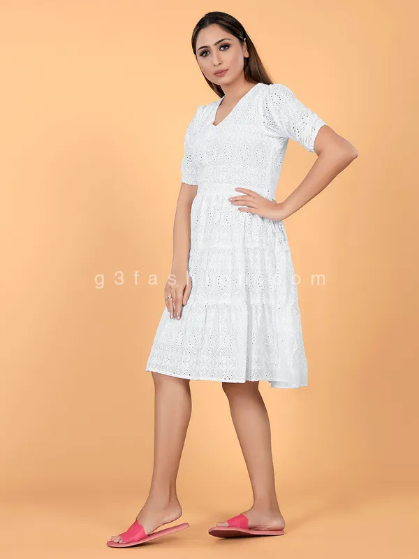 Beautiful white chikan fabric kurti for casual