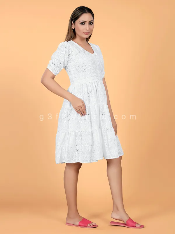 Beautiful white chikan fabric kurti for casual