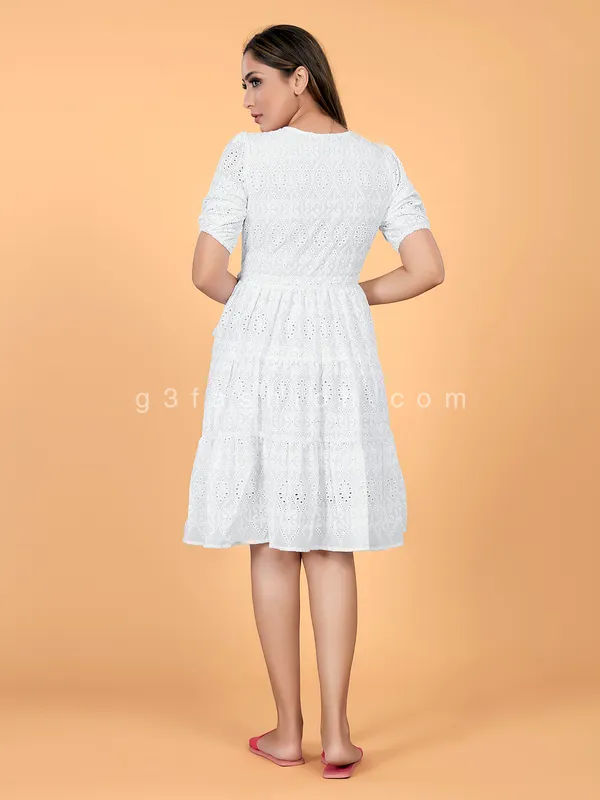 Beautiful white chikan fabric kurti for casual