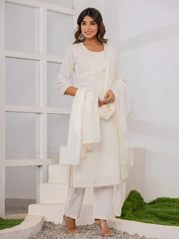 Beautiful white cotton kurti set