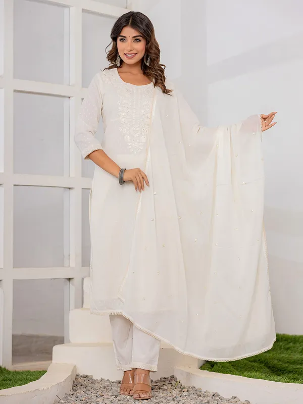 Beautiful white cotton kurti set