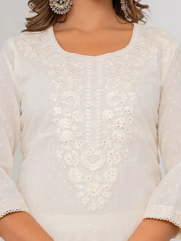 Beautiful white cotton kurti set