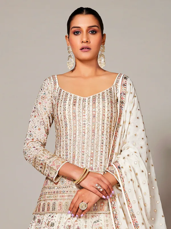 Beautiful white georgette lehenga suit