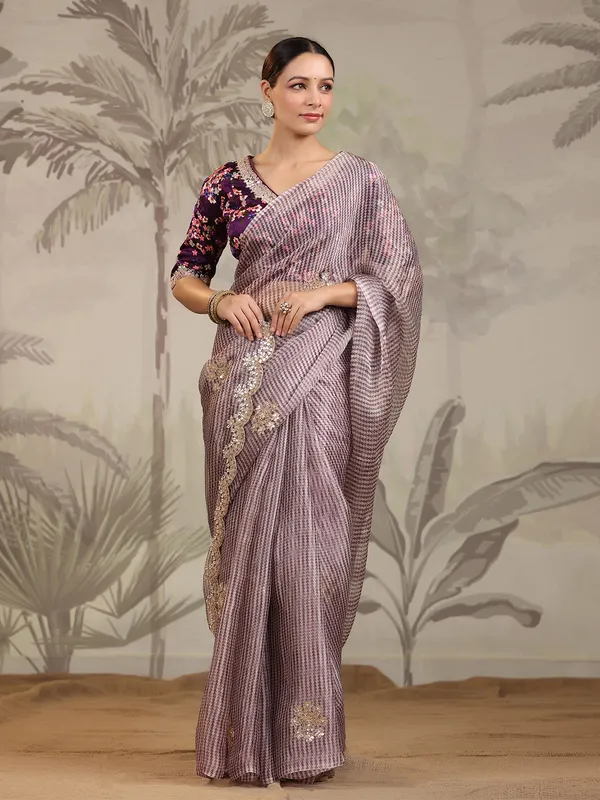 Beautiful wine saree in organza