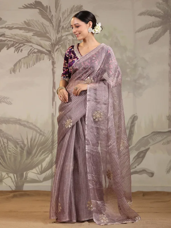 Beautiful wine saree in organza