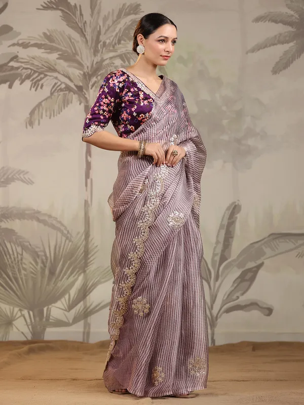 Beautiful wine saree in organza