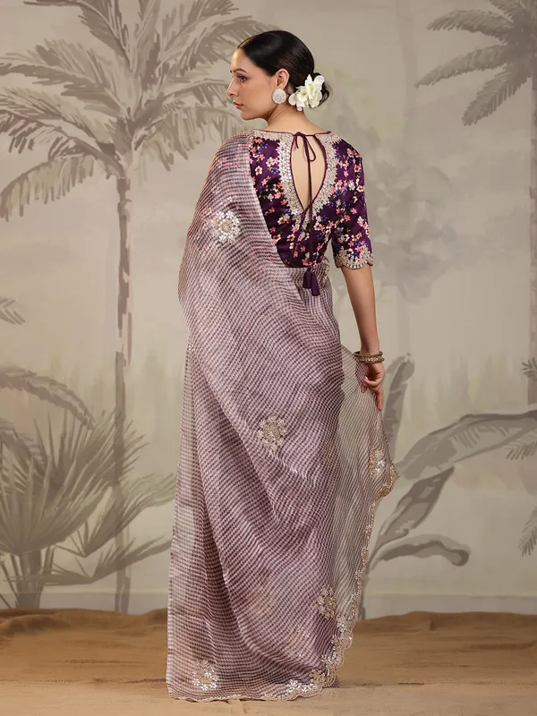 Beautiful wine saree in organza