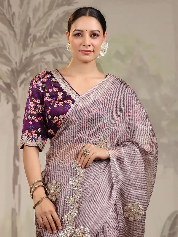 Beautiful wine saree in organza