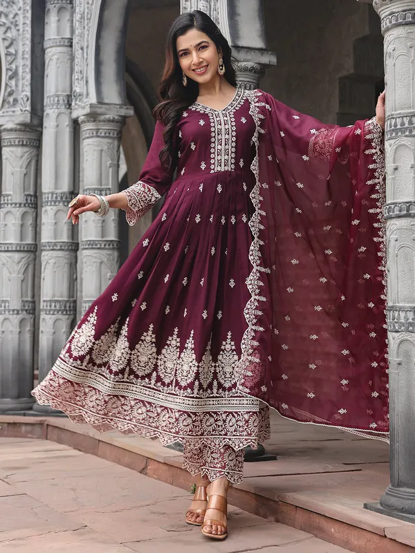 Beautiful wine silk kurti set