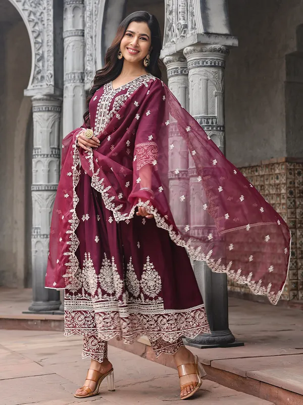 Beautiful wine silk kurti set