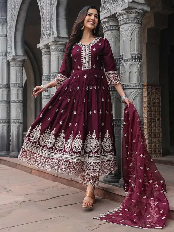 Beautiful wine silk kurti set