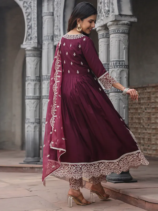 Beautiful wine silk kurti set