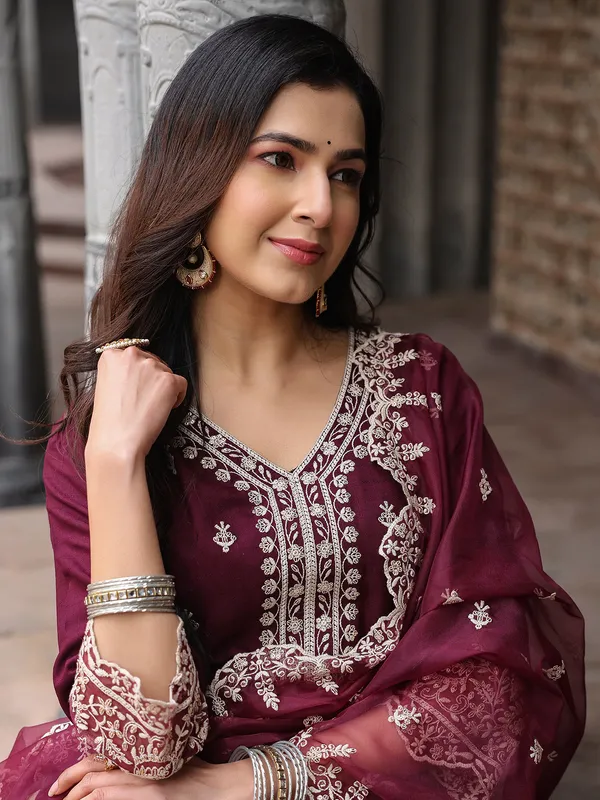 Beautiful wine silk kurti set