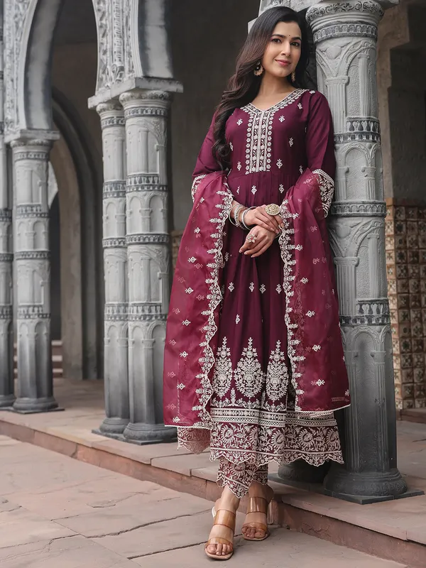 Beautiful wine silk kurti set