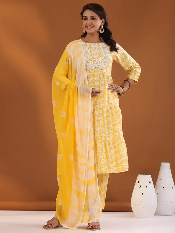 Beautiful yellow cotton kurti set