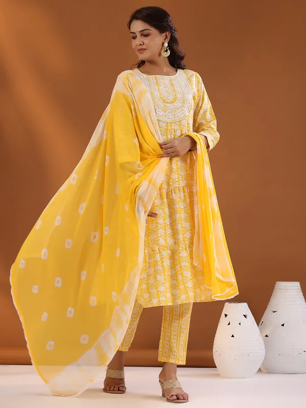 Beautiful yellow cotton kurti set