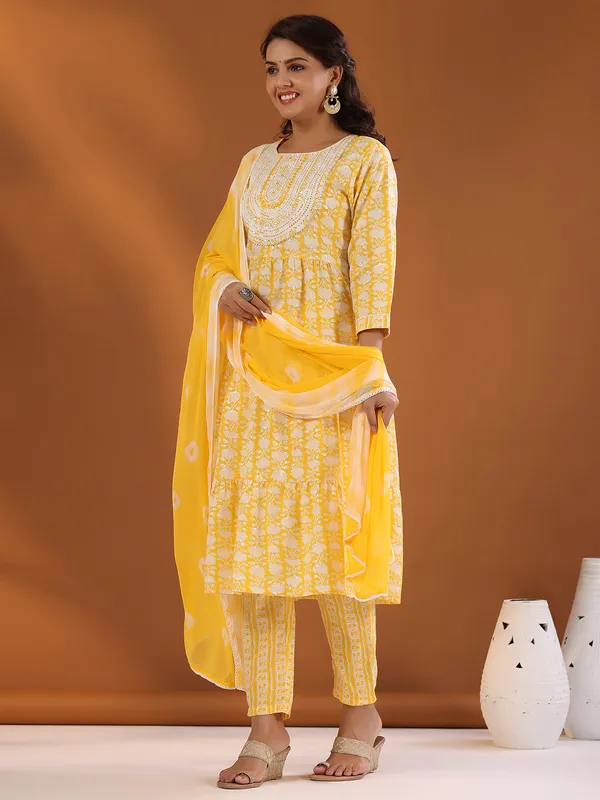 Beautiful yellow cotton kurti set