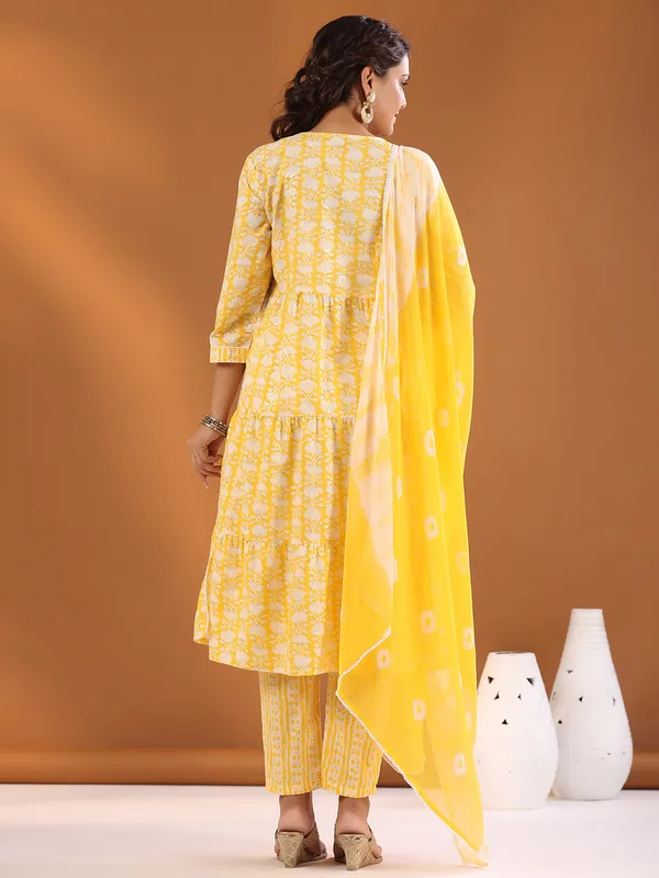 Beautiful yellow cotton kurti set