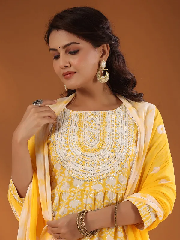 Beautiful yellow cotton kurti set