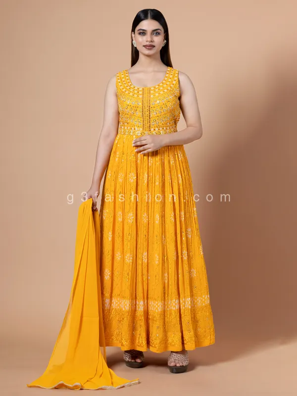 Beautiful yellow georgette printed anarkali suit