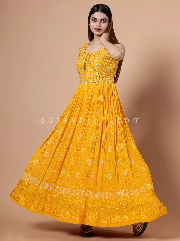 Beautiful yellow georgette printed anarkali suit