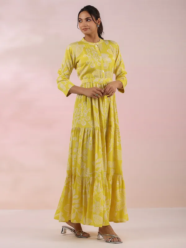 Beautiful yellow printed cotton long kurti