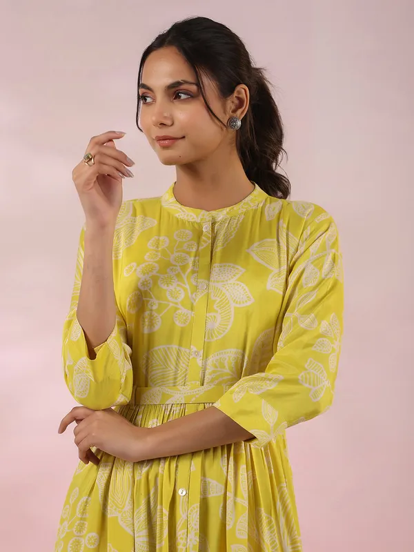 Beautiful yellow printed cotton long kurti