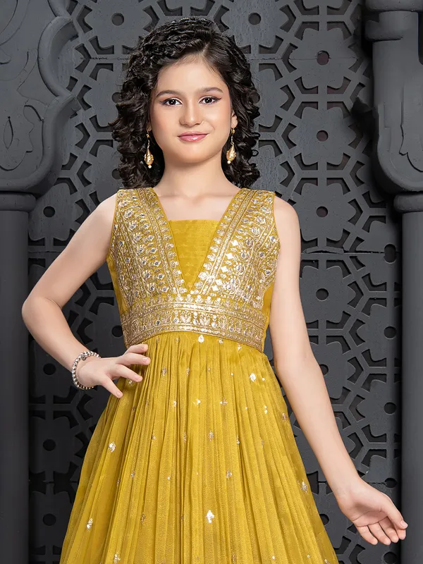 Beautiful silk yellow gown for girls