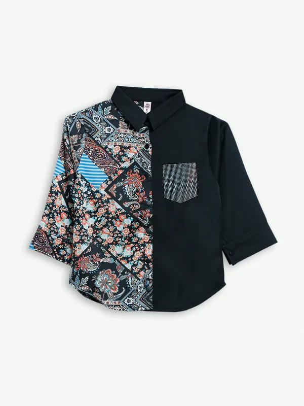 Bee&Honey black and blue printed shirt